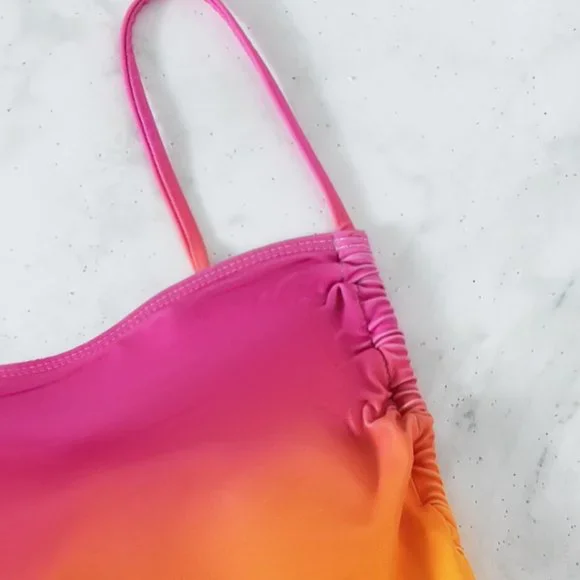 New Ombre Drawstring Side One Piece Swimsuit Rainbow - Picture 2 of 6